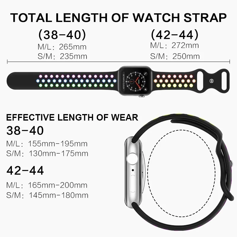 Correa deportiva para Apple Watch, banda de 45mm, 44mm, 41mm, 40mm, 42/38MM, pulsera de silicona con agujero de aire para iwatch series 8, 7, 6, SE,