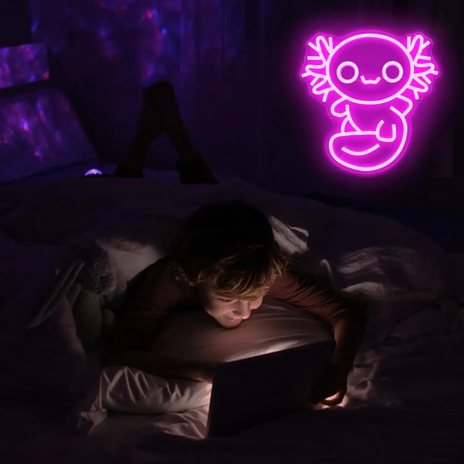 Cute Axolotl Neon Sign Dimmable Pink LED Neon Light USB Powered Kawaii Animal for Bedroom Party Game Room Kids Room Lover Decor