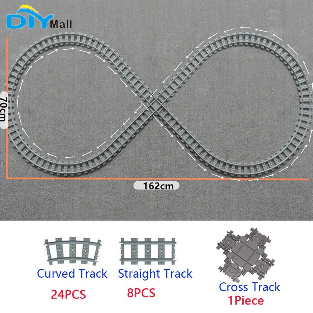 

33Pcs City Train Track RC Train Railway Road Building Toys Railroad for Legoeds MOC (24Pcs Curved +8Pcs Straight +1Pcs Cross )