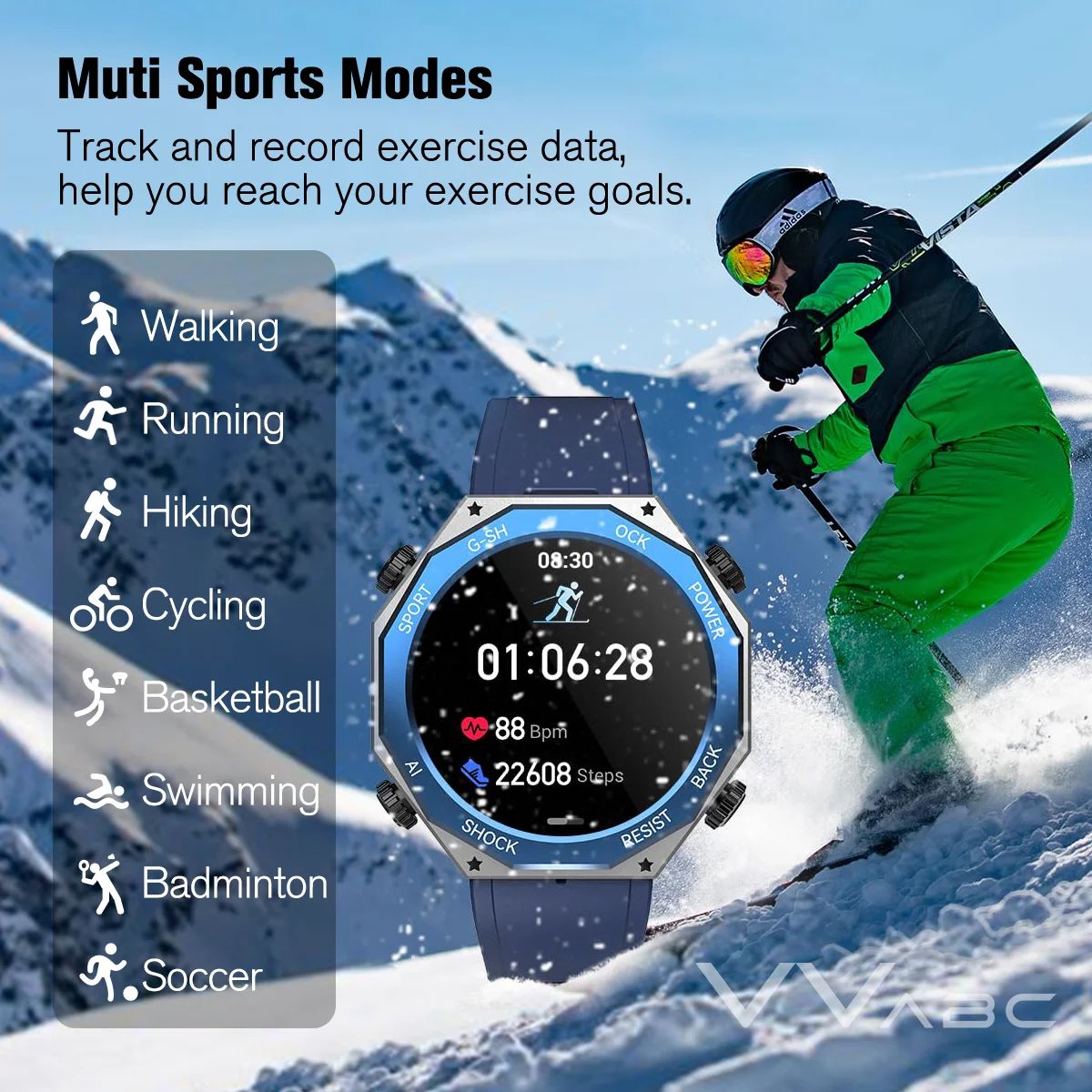 VVABC ip68 Waterdicht Smart Horloge Voor Mannen Robuust Zwemmen Duiken Sport Fitness Tracker Outdoor Smartwatch Hartslag Slaap Stevig