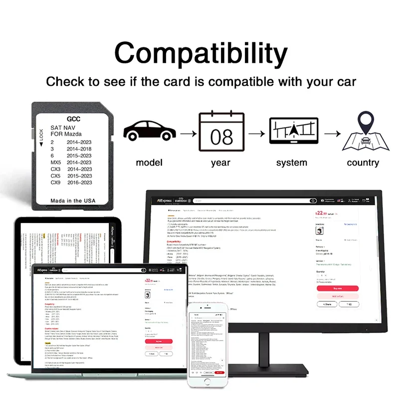 2024 Maps GCC/Gulf Area\Middle East Version for Mazda 2/3/6/MX5/CX5/CX9 Connect1 Navi SD Card GPS Navigation Map Update system