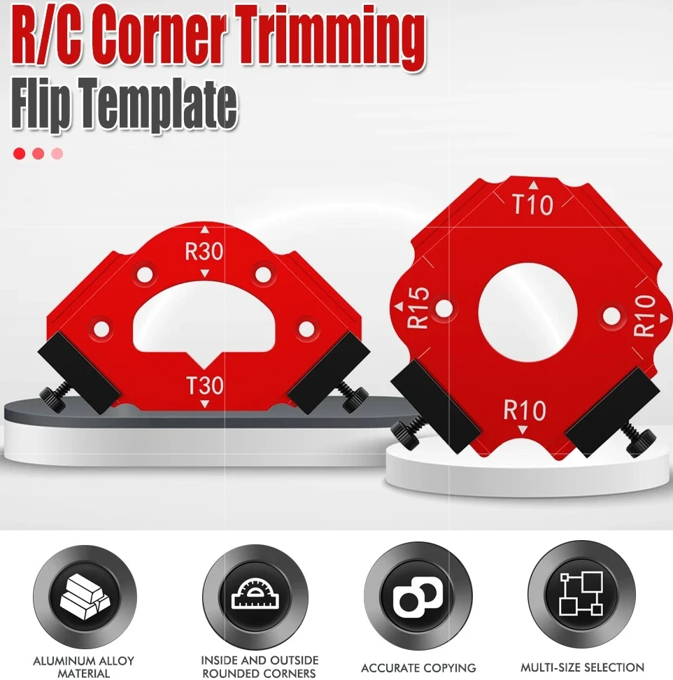 Interior/Exterior Corner Rounding Router Template, R Gauge & Chamfer Jig for Wood Boards, Precision Edge Molding Tool