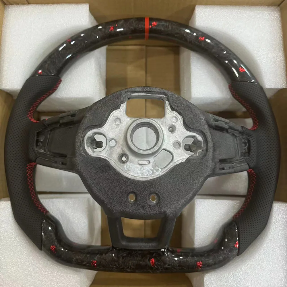 For VW Golf MK6 MK7 7.5 GTI R Polo Red Stitching Carbon Fiber Red Back Label RLINE Steering Wheel Assembly