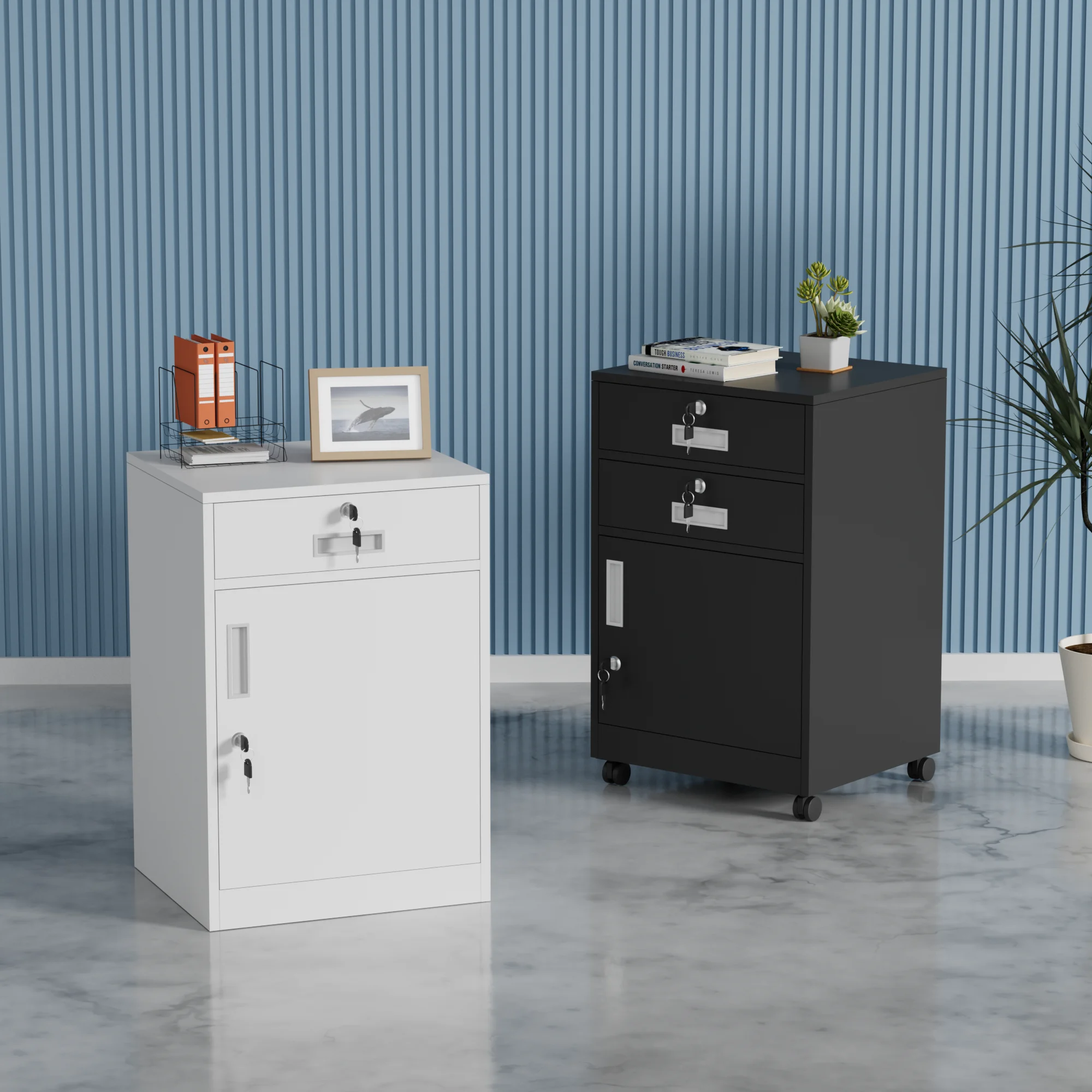 Minimalist Modern Steel Cabinet with Combination Lock — Versatile, Mobile Storage for Dining Rooms, Homes, and Offices