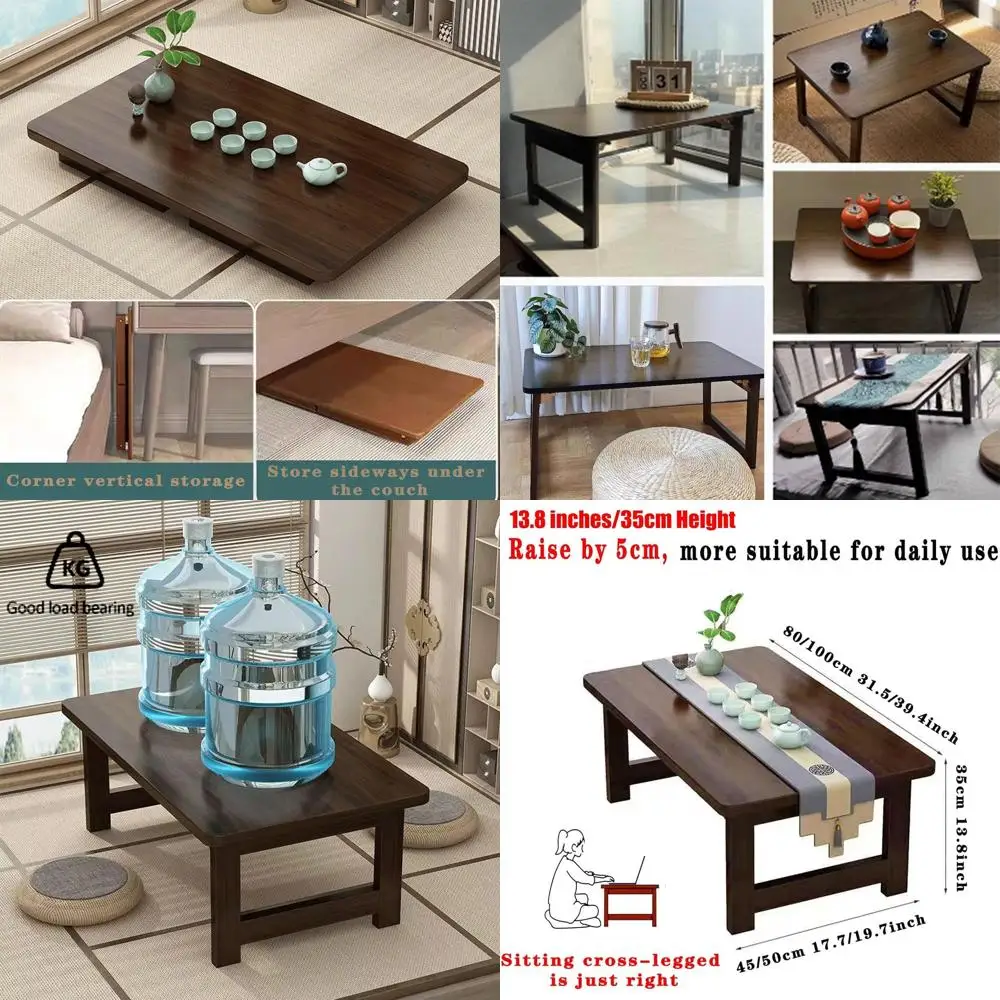

Portable Bamboo Japanese Floor Table, Solid Wood Folding Coffee Table for Seating, Easy Storage (31.5x17.7x13.8)