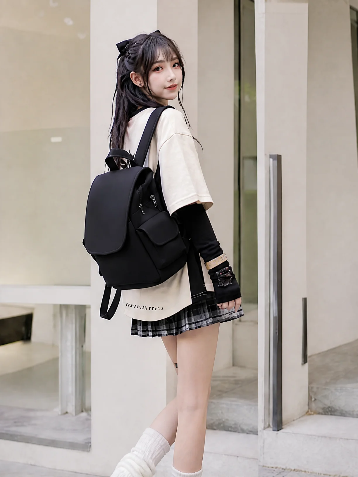 YONAIGA Original Korean Minimalist Style Small Casual Unisex Student Backpack Soft Fabric Zipper Closure Lightweight Backpack