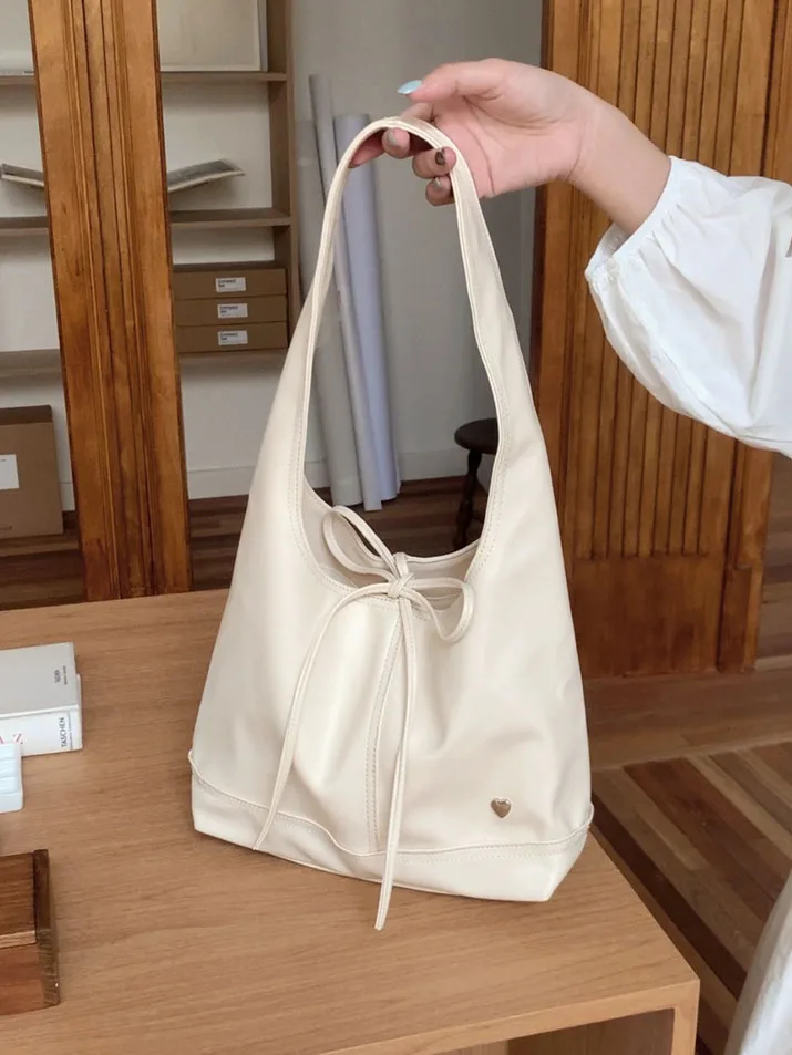 

Korean Style Commuter Women's Bag Casual Large Capacity Shoulder Tote Bag with Knot Underarm Trend Soft Leather