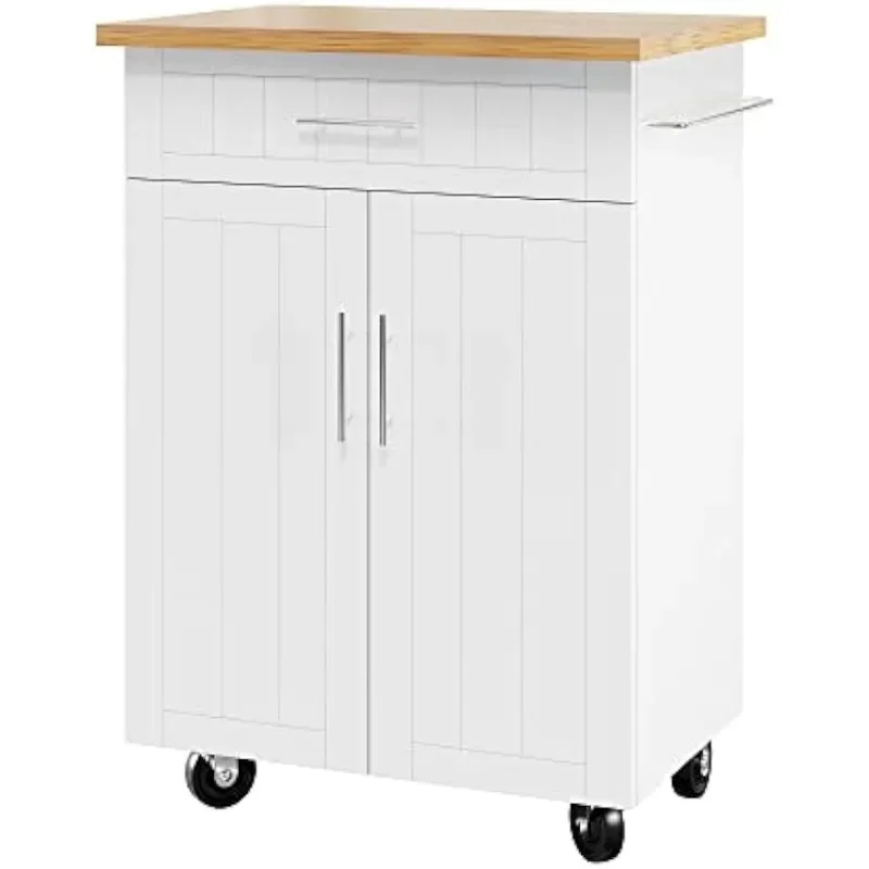 

Kitchen Island Cart with Storage Rolling Side Table on Wheels with Large Worktop Cabinet Towel Rack and Drawers