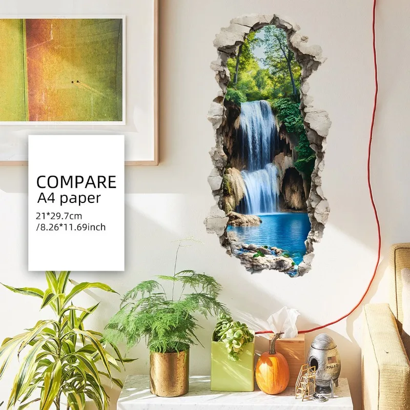 3D-Wasserfall-Wald-Wandaufkleber, abnehmbar, zum Abziehen und Aufkleben, wasserfester Vinyl-Aufkleber für Schlafzimmer, Wohnzimmer, Badezimmer, Heimdekoration