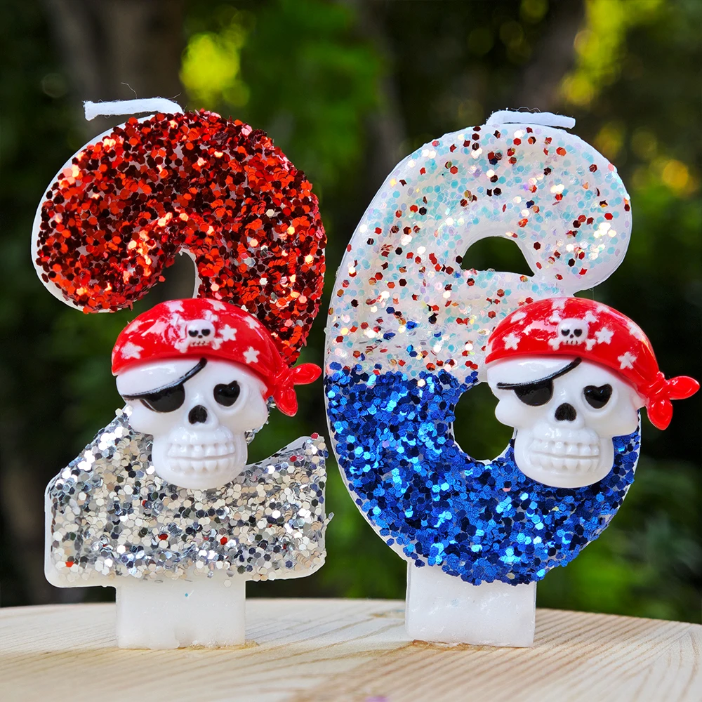 Velas temáticas de navio pirata, 0-9 números, decoração de bolo, festa de aniversário, topper de bolo, crianças, presentes de chá de bebê, imperdível