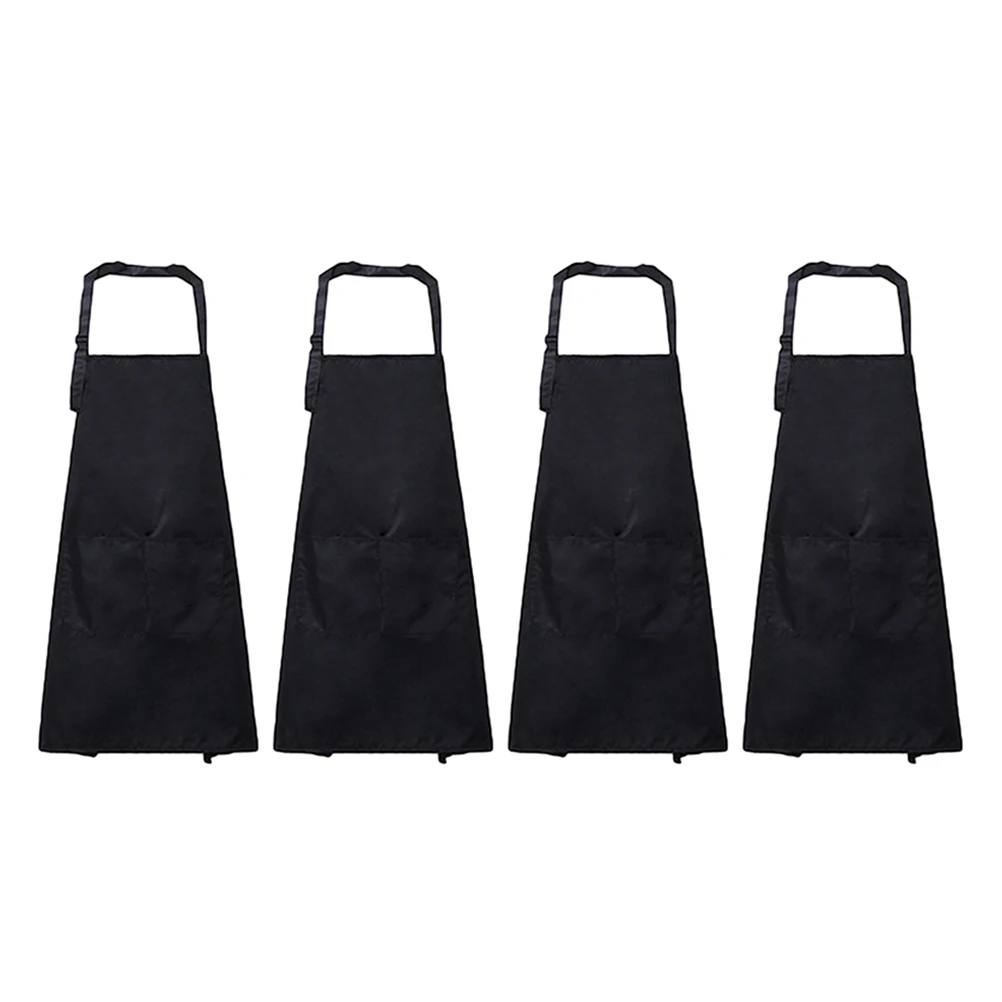 

4Pcs Black Waterproof Cooking Apron Hanging Neck Adjustable Strap Oilproof Dust Resistant Cleaning Apron Kitchen Cooking Bib