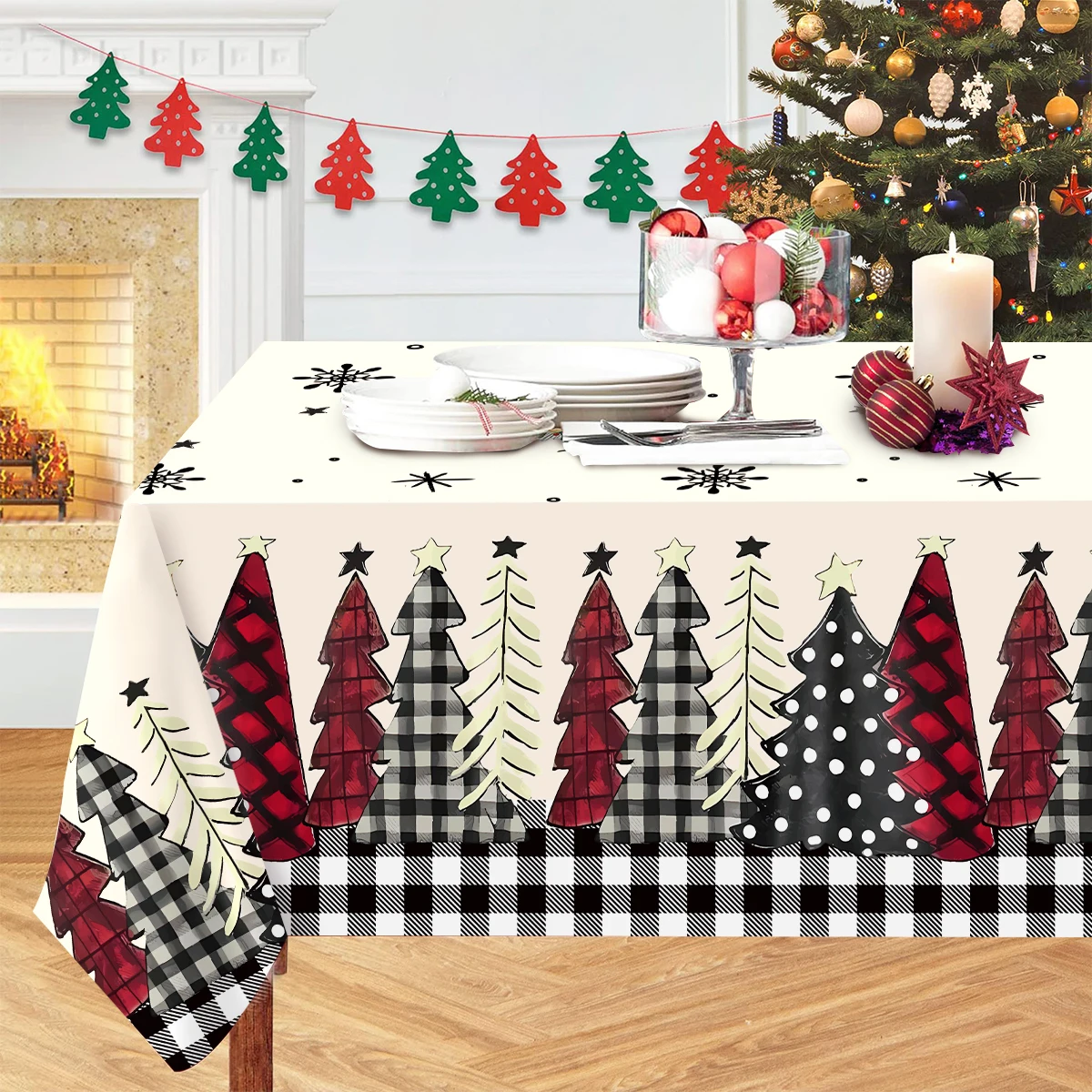 Snowflakes Santa Claus Tablecloth Navidad Natal Noel Snowman Bells Table Cover Merry Christmas Decor For Home 2025 New Year 2026