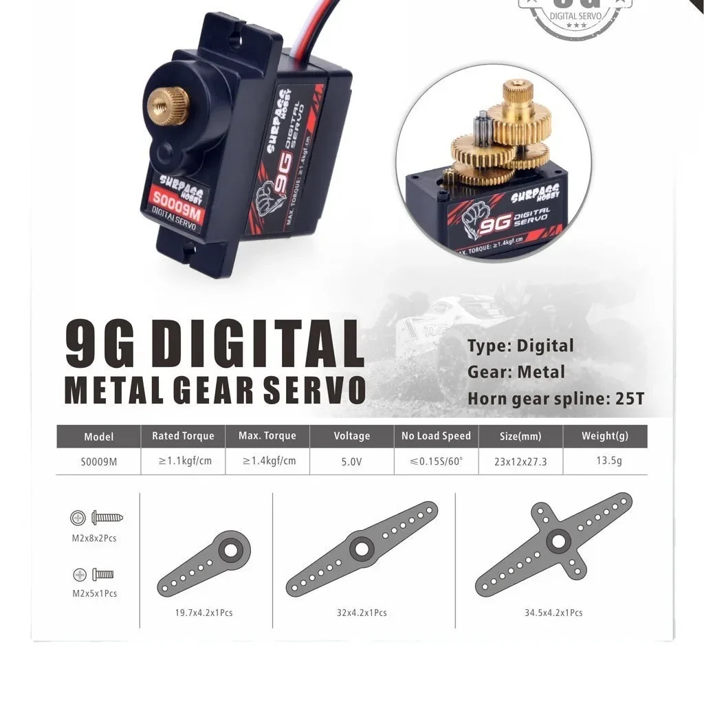 Cyfrowe mikroservo RC 2g 3.7g 4.3g 6g 8g 9g 17g 25g z metalowymi/plastikowymi przekładniami, silnik bezrdzeniowy, mini serwa do robotów, modeli samolotów RC