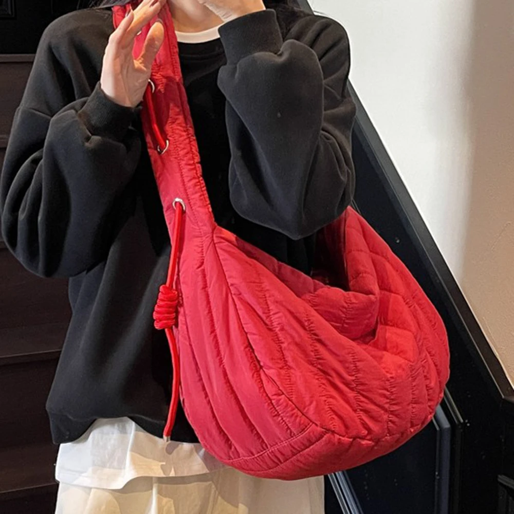 

Autumn Winter Fold Bag for Women New Casual Versatile Large Capacity Tote Bag Drawstring Design Commuter Versatile Slant Hip Bag