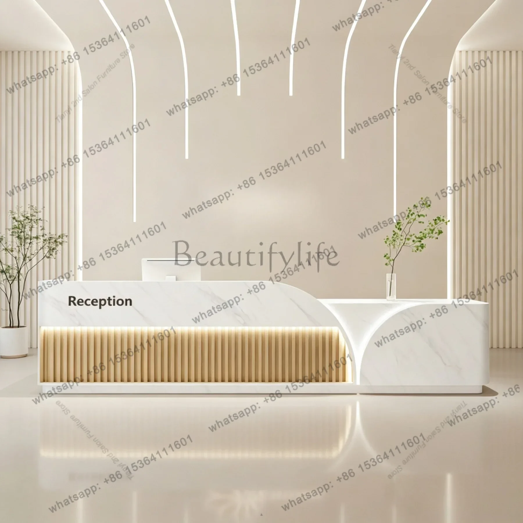 LSNordic Cream Style Reception Counter, Modern Design, Painted Custom Reception Desk for Beauty Salon & SPA, Office Furniture FY
