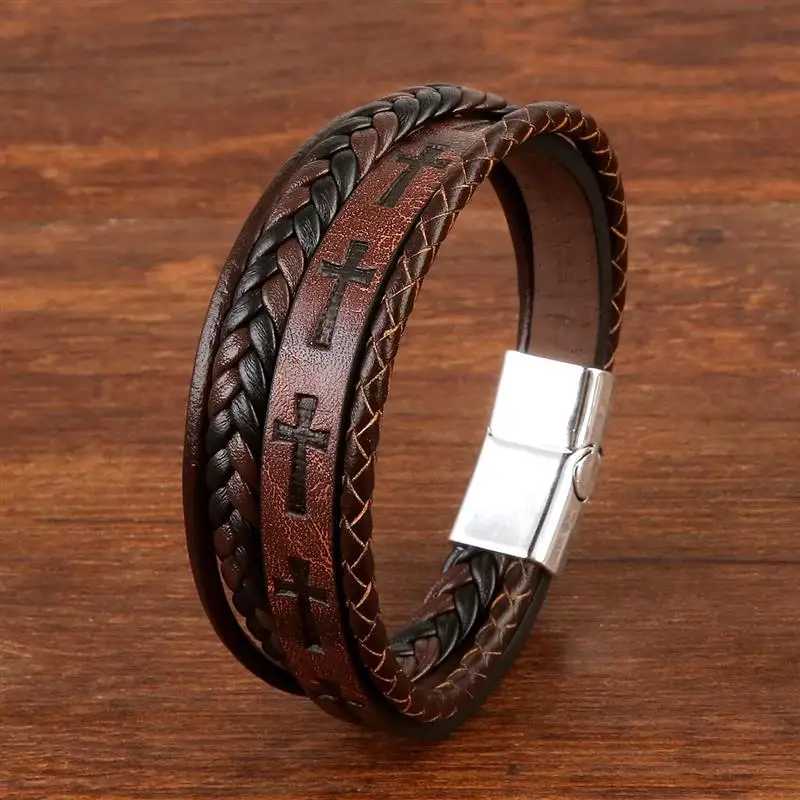 New Classic Men's Bracelet Multilayer Hand Woven Leather Bracelet Male Hand Jewelry Bangle Gift Dropshipping