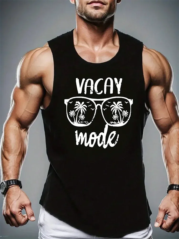 New urban street summer casual men\'s letter 3D printed sleeveless vest trendy men\'s fitness vest tops men\'s sleeveless T-shirt