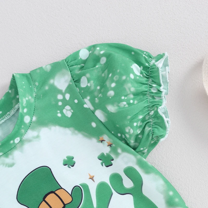 Roupa infantil para meninas do dia de São Patrício verde trevo estampado top de manga com babados e conjunto de leggings roupas adoráveis