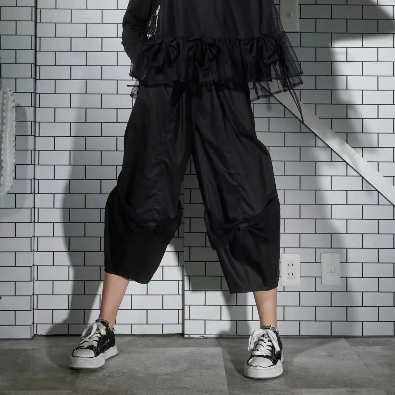 

Женские брюки в темном стиле с узлами, повседневные, с высокой талией, длиной до щиколотки, с эффектом похудения, для офиса, премиум-класса