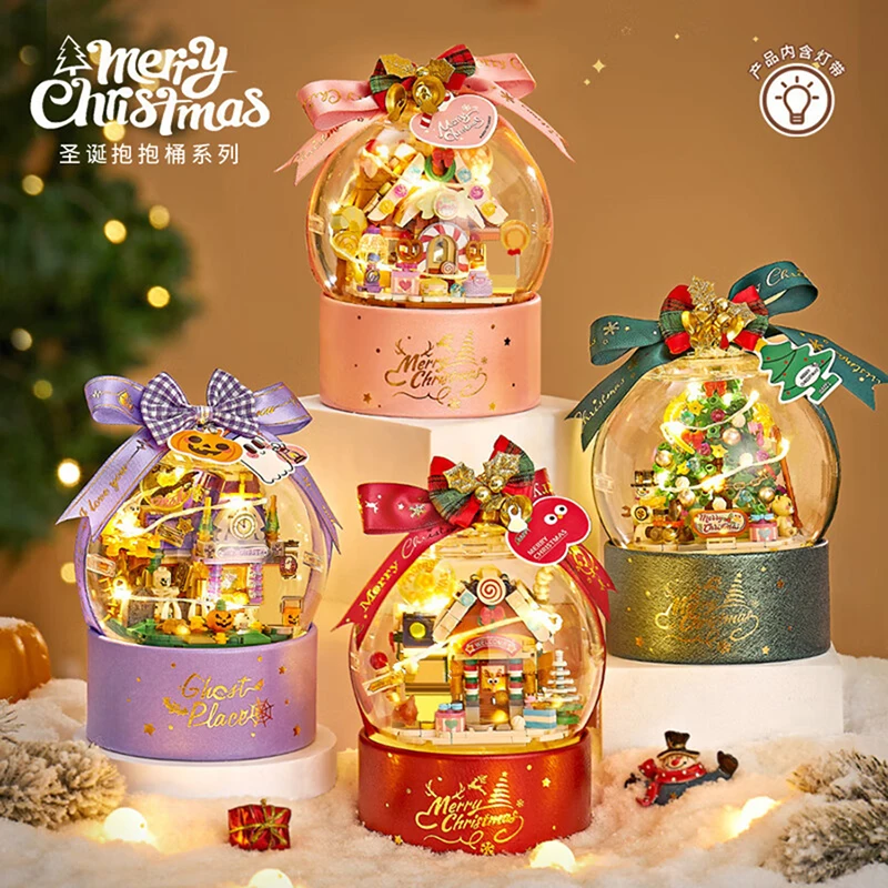 

Christmas Tree Ghost House Cuddle A Bucket Mini Particle Building Blocks Assembling Desktop Decorations Model Children Toys Gift