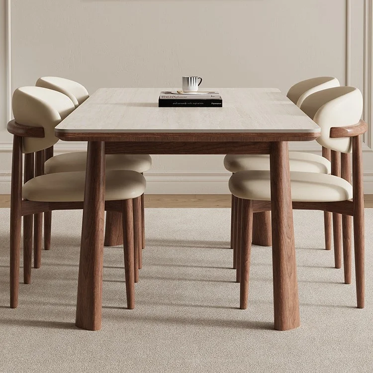 French Mid-Century Style High-End Rectangular Slate Dining Table, Household Dining Room Stone Slab Home Furniture