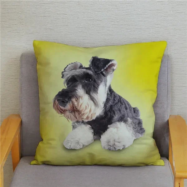 Home Bedroom Pillowcase Cute Schnauzer Print Cushion Cover    Decor