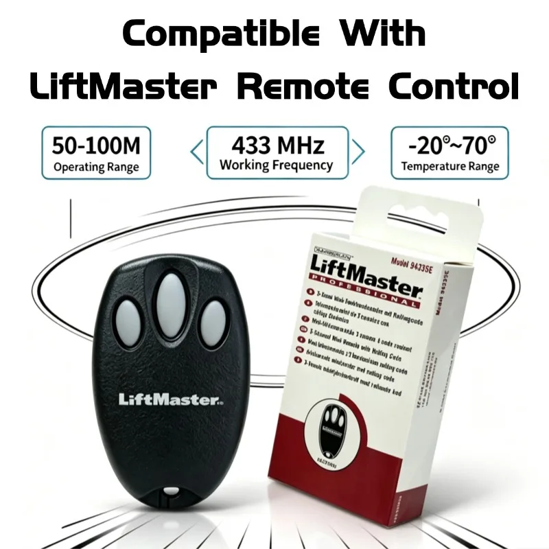 433.92MHz Garage Door Remote Control 3‑Button Replacement For LiftMaster 94335E 94335SE 94330E 94333E Rolling Code Gate Opener