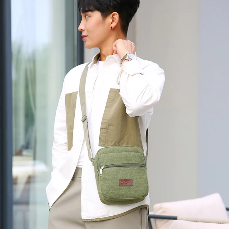 Vintage Single Shoulder Bags Men Zipper Multilayer Messenger Crossbody Bags For Male Casual Short Travel Mini Bag