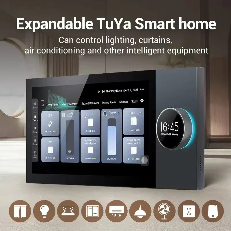 

7-Inch Screen Android Music Host Touch Screen Multi-Function Central Controller Two Zones Wall-Mounted Smart Home System TUYA