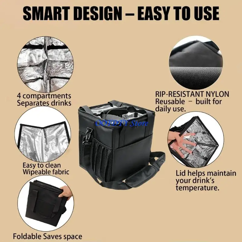 

367A Portable Foldable Bottle Holder for 4 Drinks Adjustable Dividers Leak Resistant Seal Storage Pockets