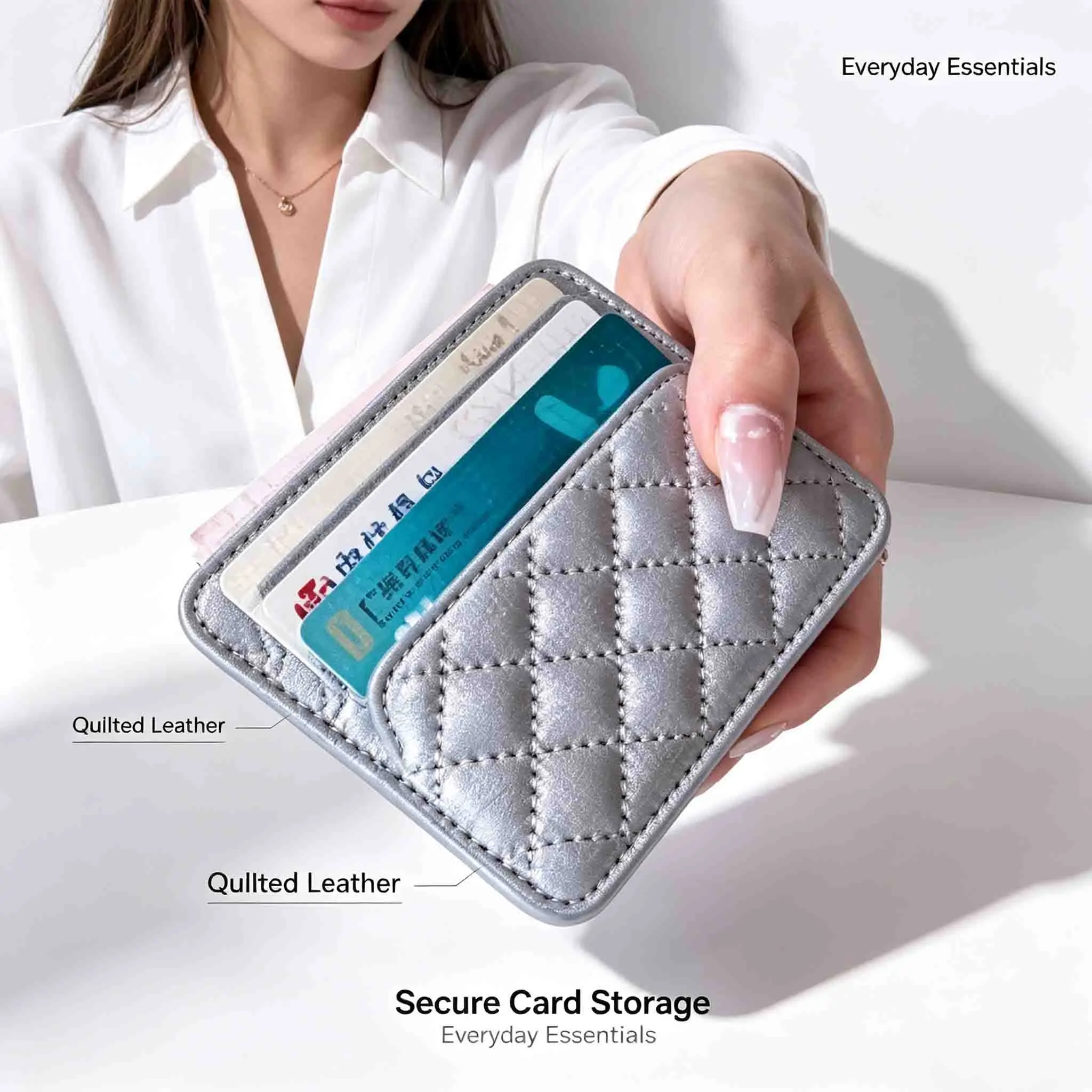 Fashion Card Holder Quilted PU Leather Wallet Slim Credit Card Bag Multi Slot Mini Case Pocket Purse Small Money Pouch Lady Gift