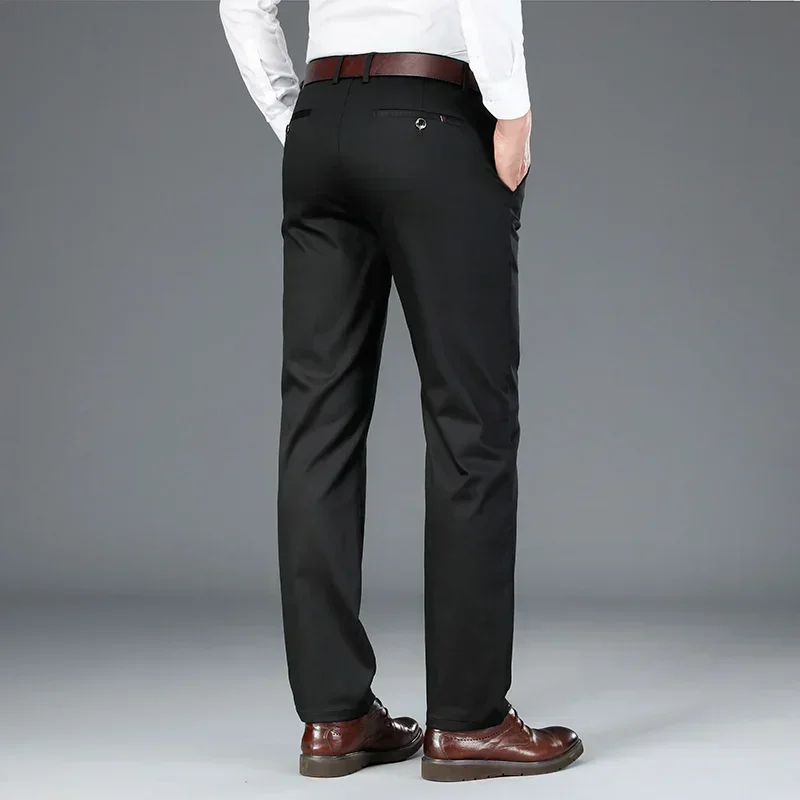 Bamboo Fiber Men\'s Casual Pants Black Spring Autumn New Style Stretch Straight Breathable Classic Business Suit Trousers Male