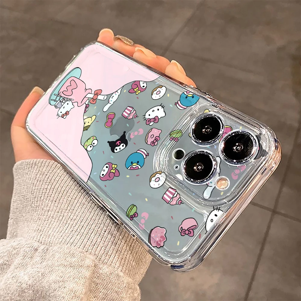 Hello Kitty Family Bottle Phone Case For iPhone 16 15 14 13 12 11 Mini Pro Max X XR XSMax 8 Plus Transparent Soft TPU Back Cover