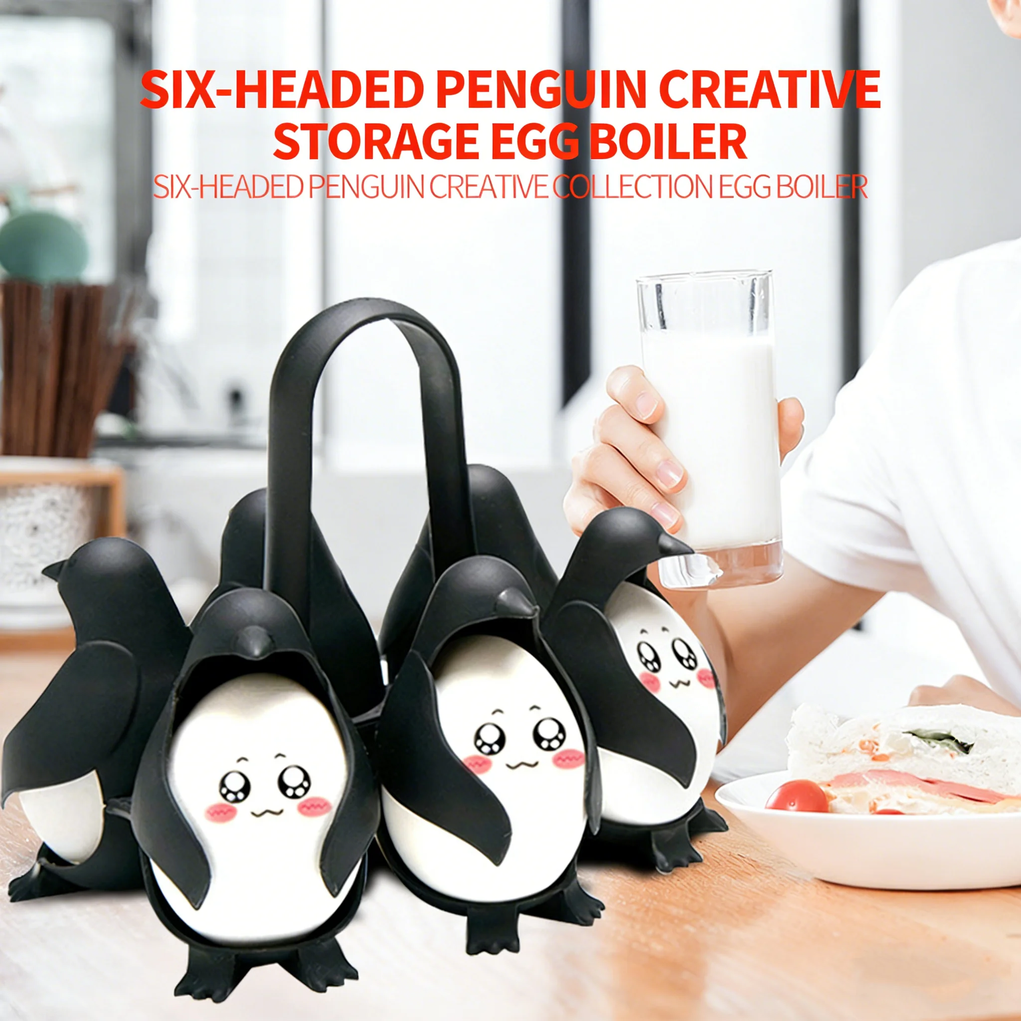 6pcs Cute Chicken Penguin Shape Egg Steamer Portable Kitchen Gadget Breakfast Tool With Hanging Hook For Storage Boiler Rack