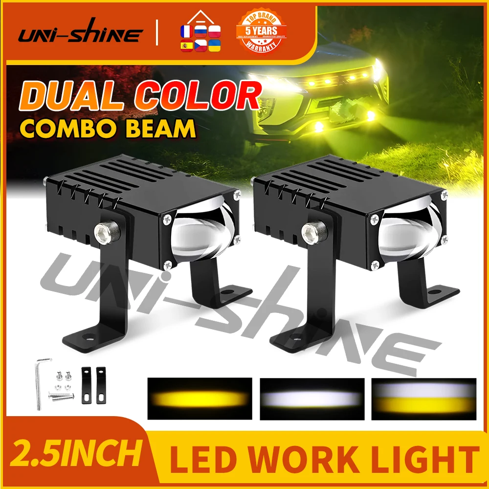 UNISHINE 2.5 pouces Mini Ultra mince Bi LED antibrouillard Center grille lumière projecteur lentilles lampes auxiliaires 3000K 6500K pour voiture 12V24V