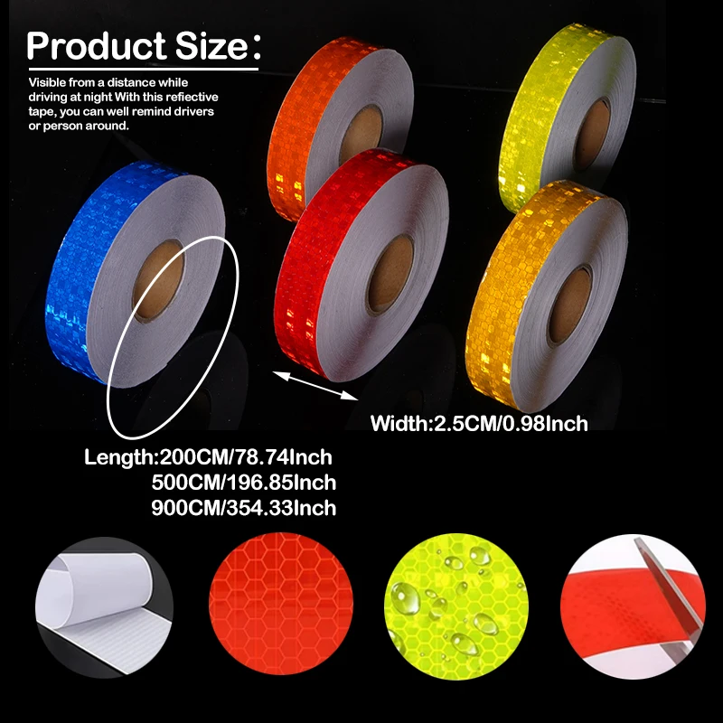 2.5CM Solid Color Reflective Stickers Personality Waterproof Car Modification Warning Signs Highlighting Safety Reflective Tape
