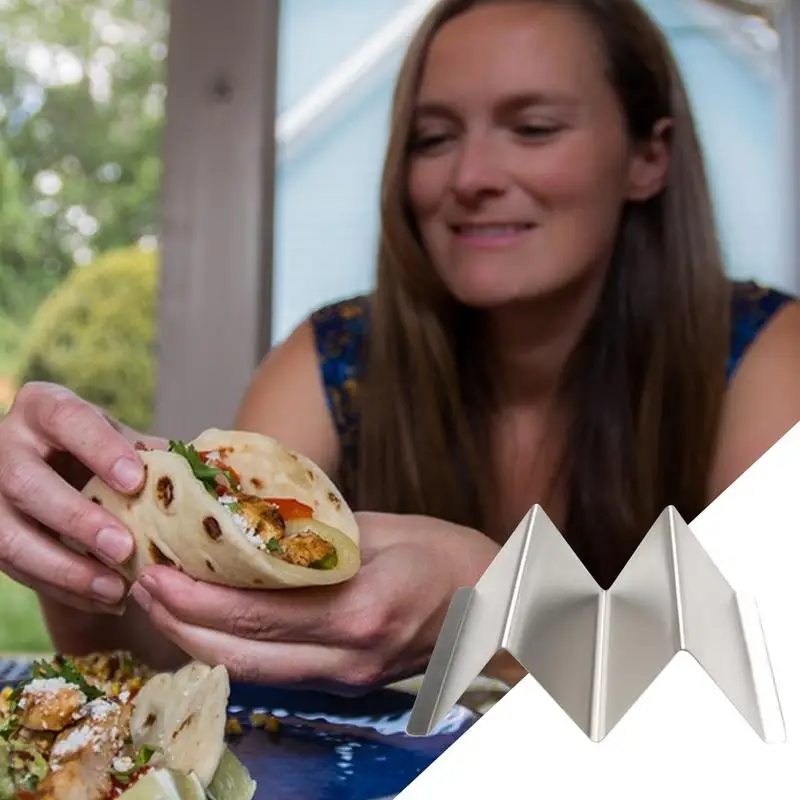 Taco Holder Stand Stainless Steel Tray W-Shaped Taco Holder Kitchen Dining Room Cafeteria Rustproof Taco Holder Space-Saving