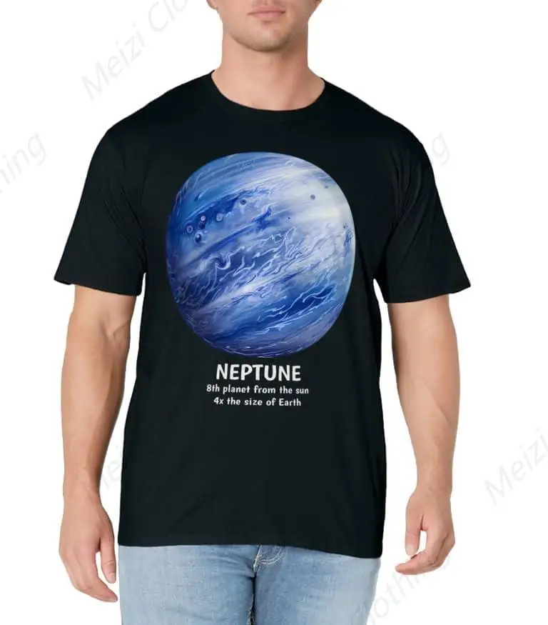 Planet Neptune enthusiast pattern men's and women's T-shirt cool men's space cotton short sleeved shirt