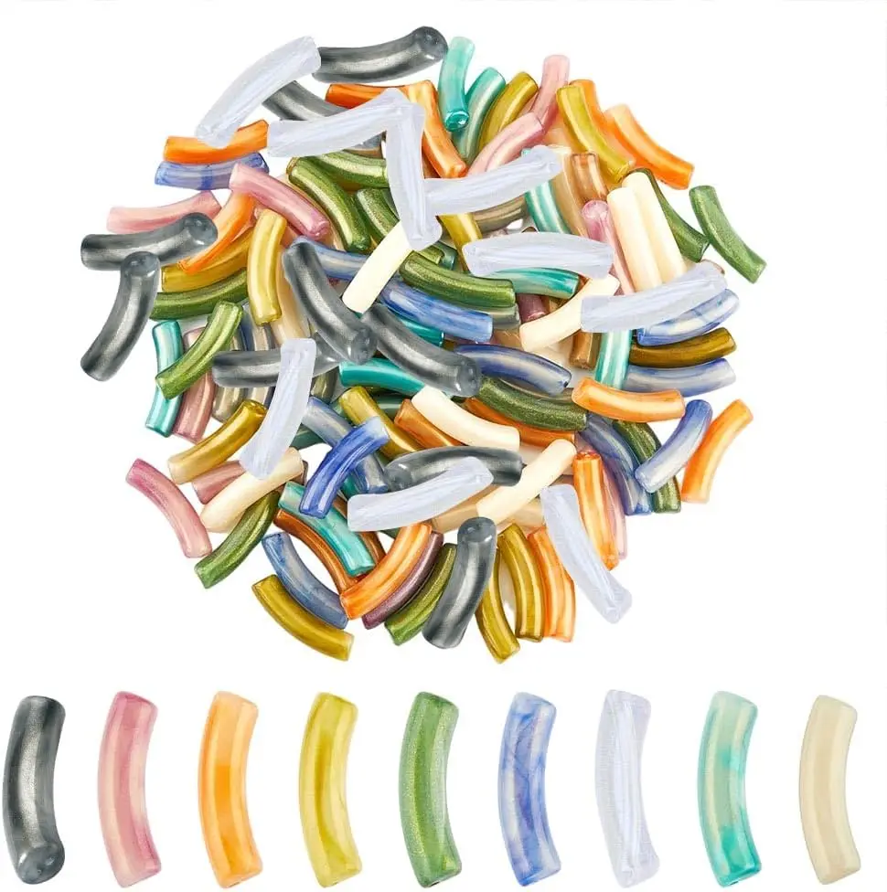 

1box 135pcs 9 colors Curved Tube Acrylic Beads Chunky Bamboo Tube Beads 32mm/1.26" Long Noodle Slide Beads Opaque