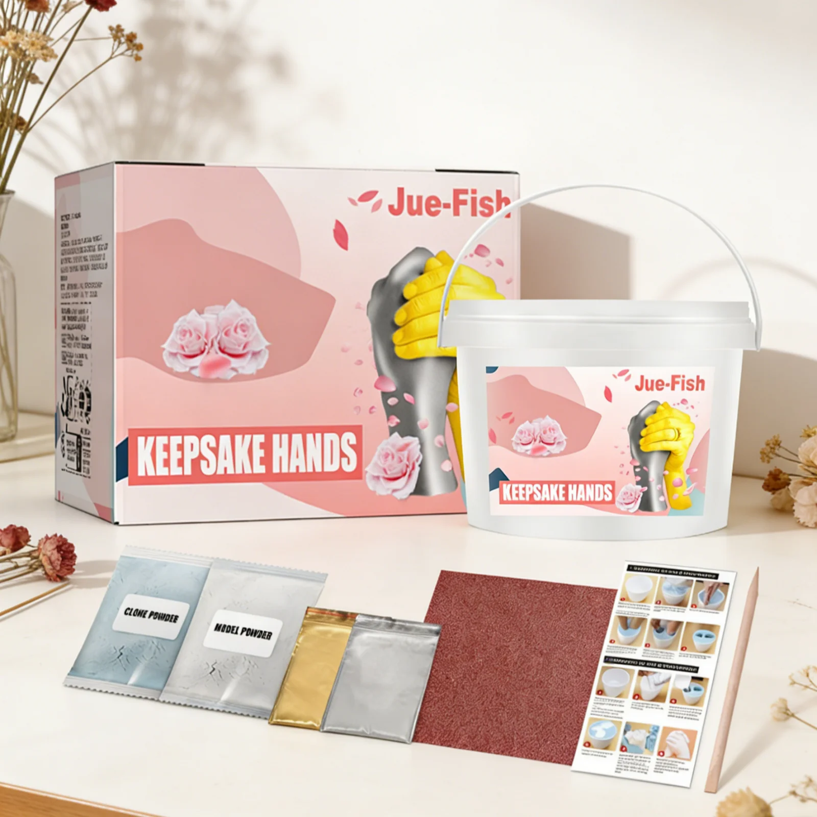 

Jue Fish Keepsake Hands Casting Kit for Couple Baby Family Friend Detailed Texture Capture 3D Hand Mold Making Complete Tool Kit