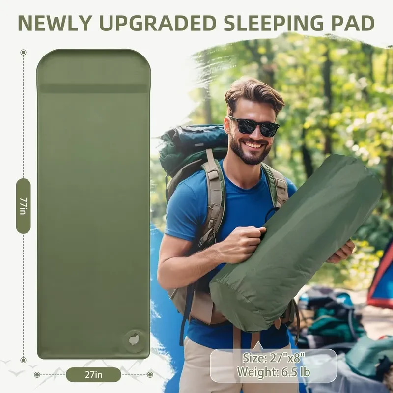 Ultra Thick Foam Camping Mattress Portable Self Inflating Sleeping Pad with Pillow for Tent Car Travel Outdoor Hiking Gear