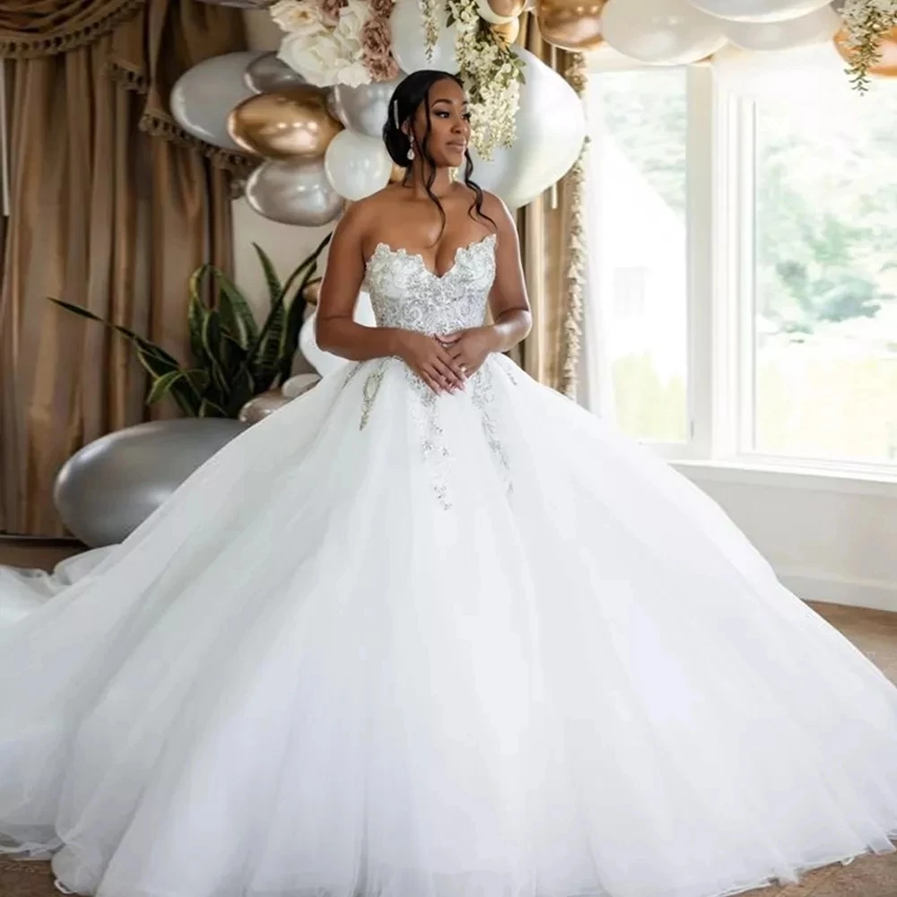 ANGELSBRIDEP Sweetheart Ball Gown African Wedding Dresses Lace Appliques Princess Bridal Gowns Robe De Mariee Customized