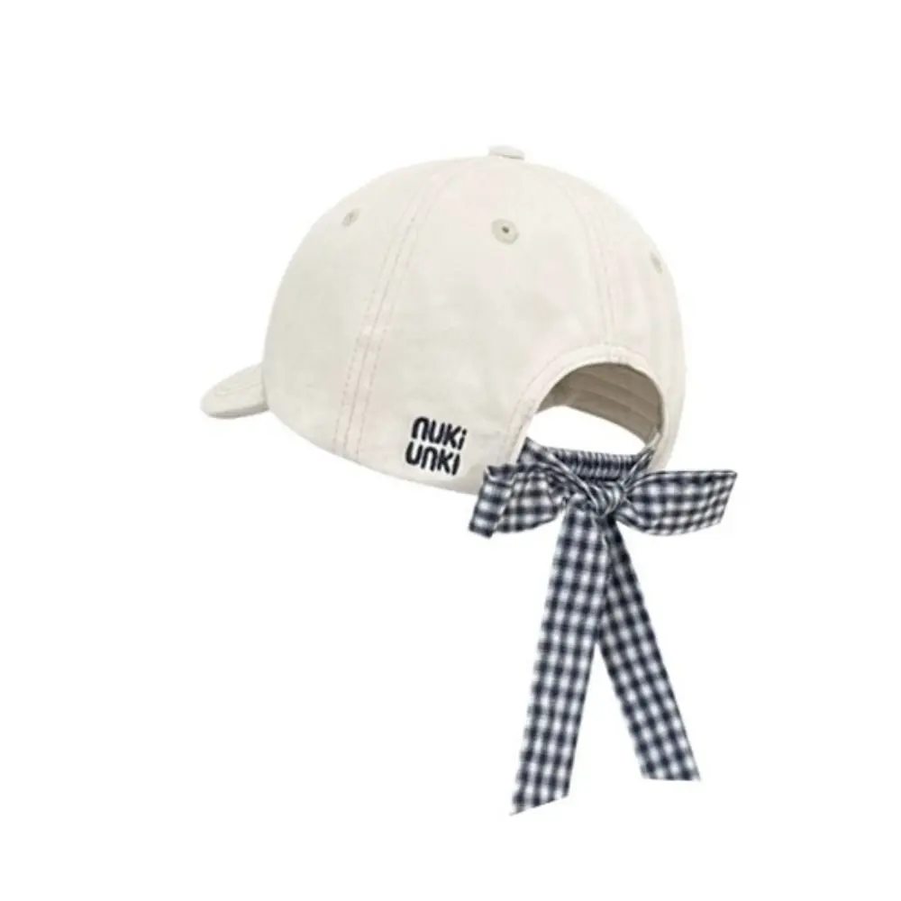 

Cotton Letter Baseball Cap Adjustable Dome Bow Strap Baseball Cap Korean Version Casual Plaid Bow Protection Hats Ladies Girl