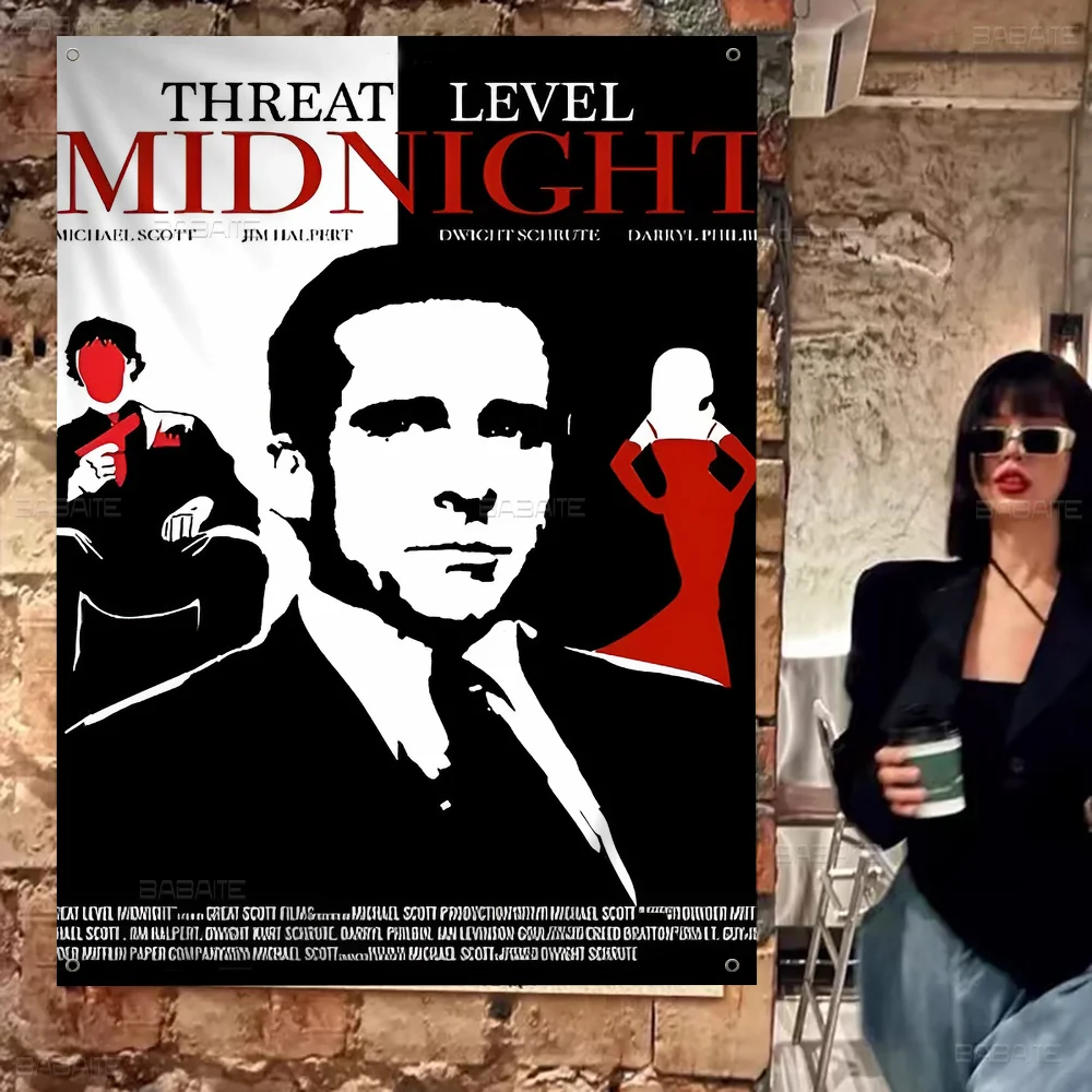 Threat Level Midnight Movie Cartoon Flag Art Science Fiction Room Home Decor Wall Hanging Home Decor Banner