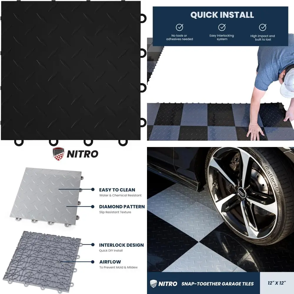 بلاط أرضية جراج بلاستيكي متشابك غير قابل للانزلاق - سجادات 12 × 12 معًا لتنظيم المرآب والثبات
