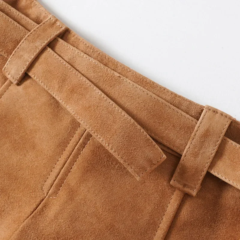 Summer Women Autumn Suede Leather High Waist Pencil Skirt Casual Soft Bandage Vintage Mini Suede Skirt