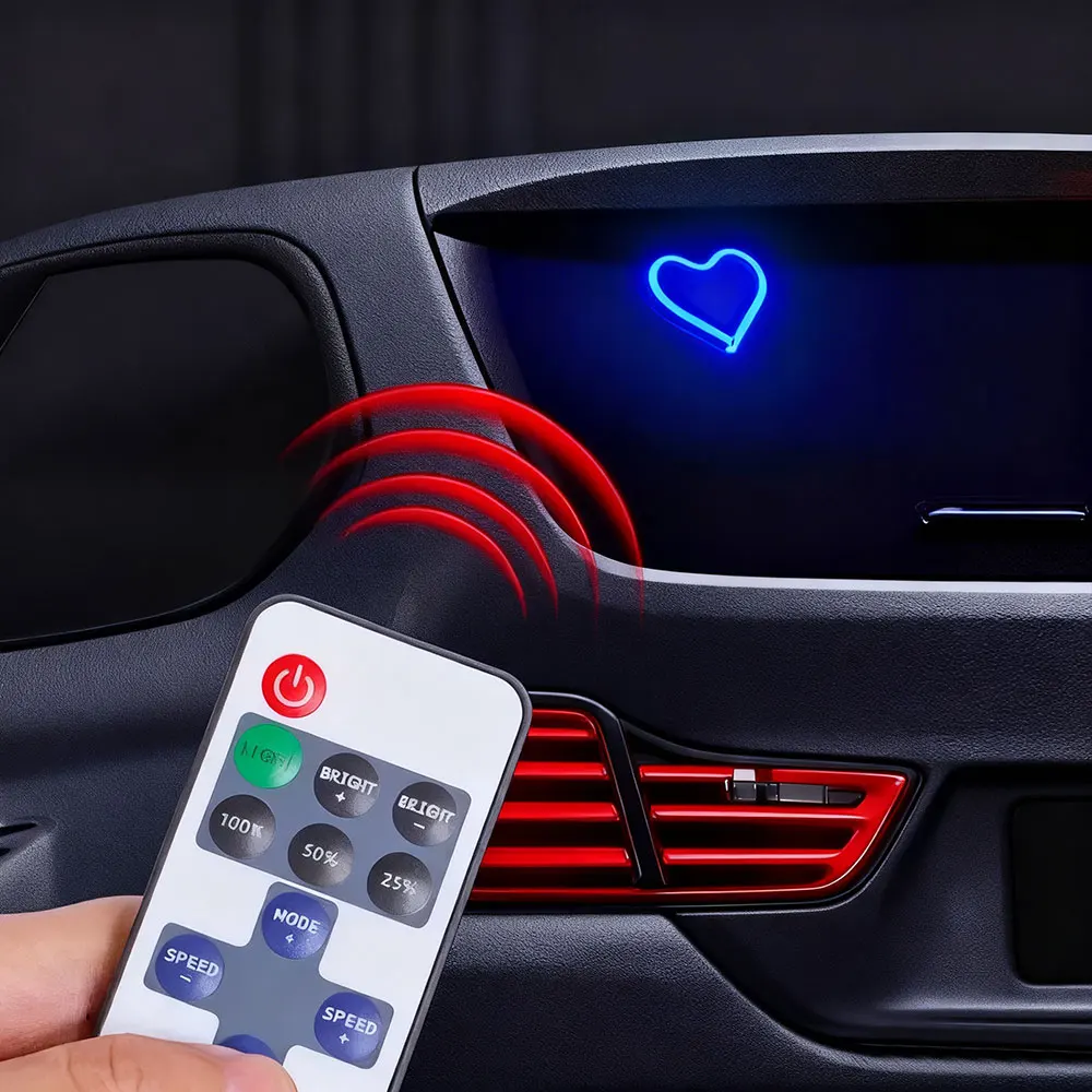 Car Modification Neon Lamp Car LED Glass Window Lights Interior Decoration Lights Glowing Heart Atmosphere Light USB Wiring