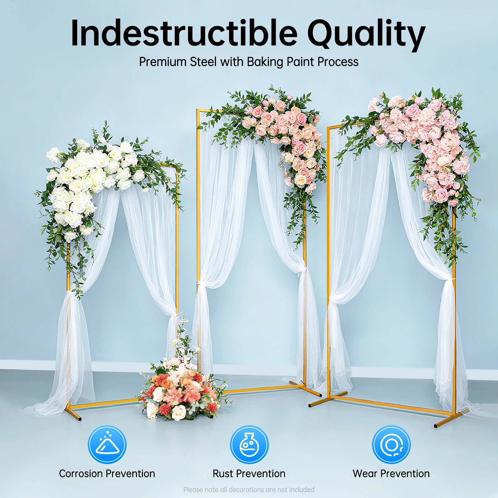 Gold Wedding Stand Set With English Installation Diagram - Lightweight(15.43Lbs Total)&Detachable, Bubble Bag Protective Package