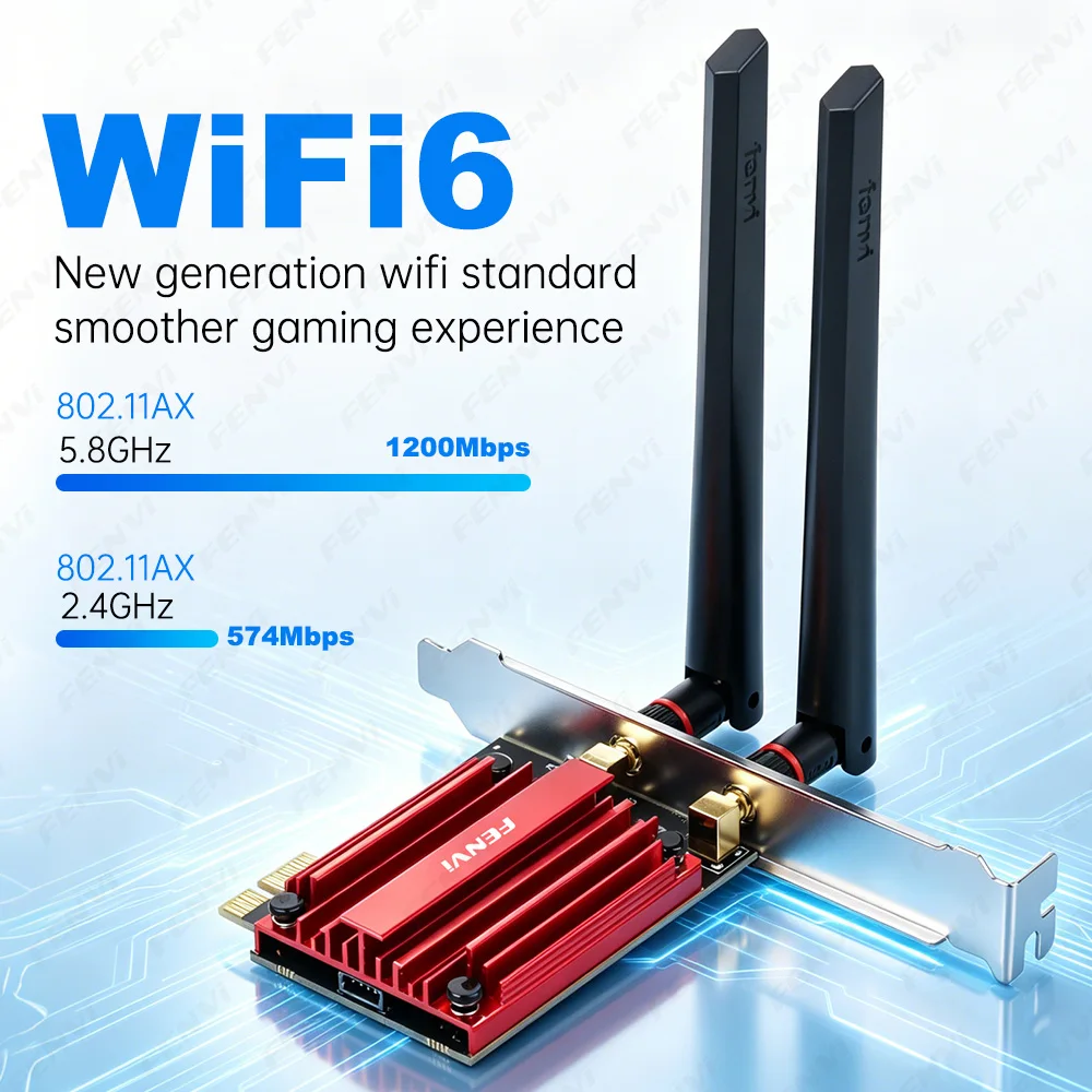 Fenvi AX1800 WiFi 6 Pcie Wireless Adapter Bluetooth 5.2 MT7921 Network Card Dual Band 2.4G/5GHz WiFi6 for Desktop PC Win 10/11