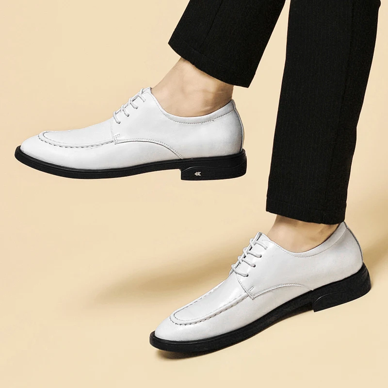 

Classic Men's Top Layer Fashionable Pointed Casual Leather Shoes High Quality Comfortable Lace Up Business Banquet Leather Shoes